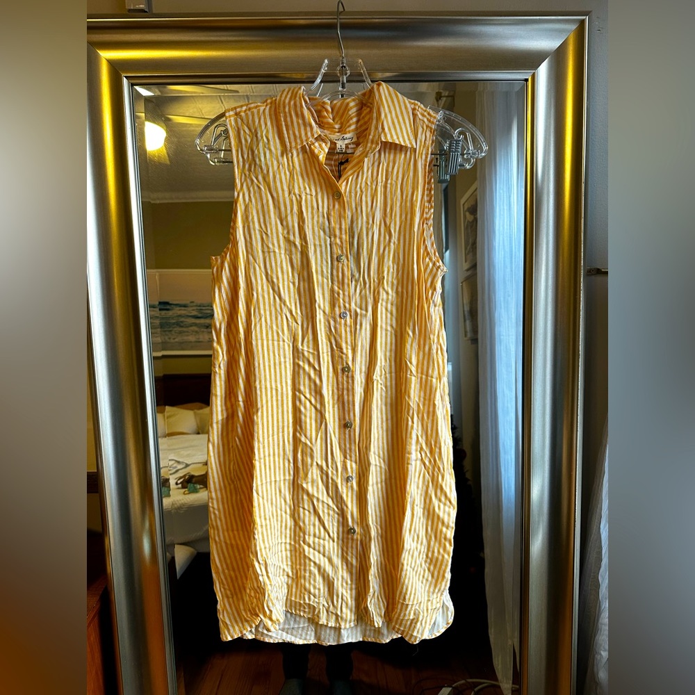 Yellow striped button down dress size small